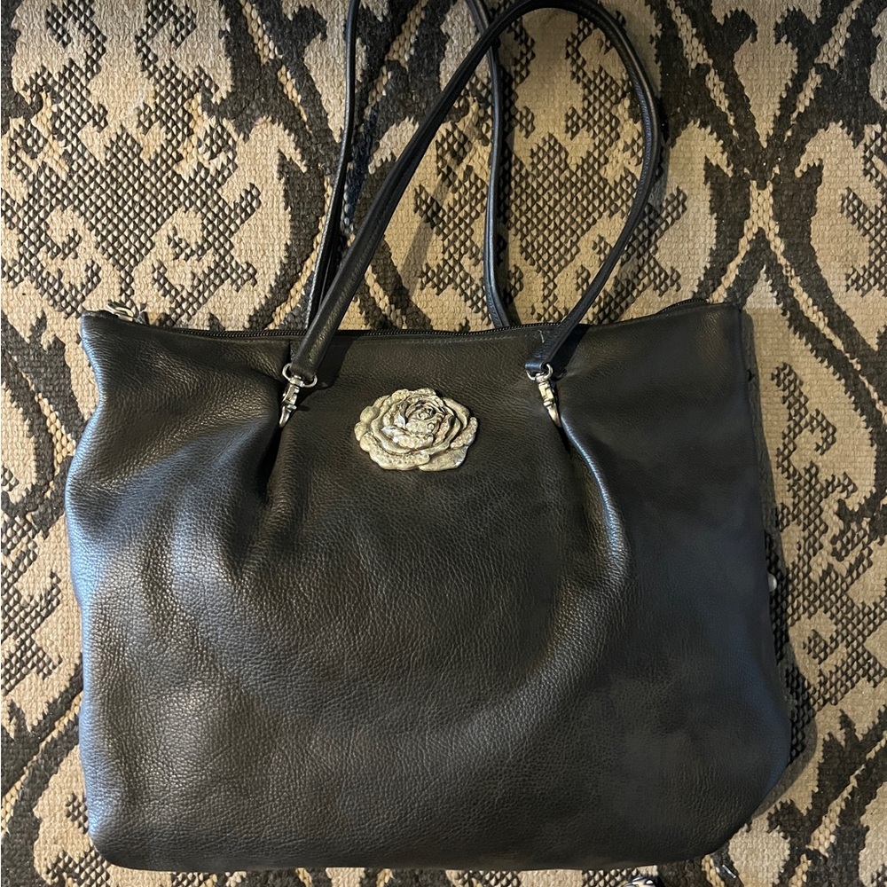 Sleek Black Leather Tote with Metallic Crystal Embellishment 10 in 1 style